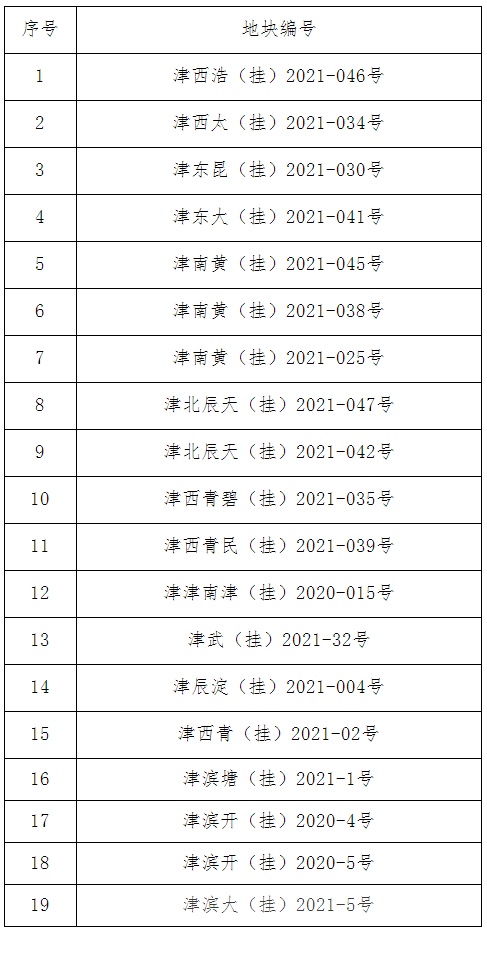 天津第二批集中供地19宗地块因故停牌